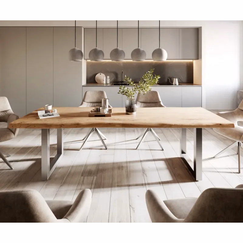 Jedálenský stôl Edge 260x100 XL akácia prírodná nerezová oceľ široký
