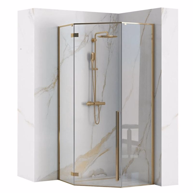 REA/S - Sprchovací kút DIAMOND 90x90 - zlatá + sprchova vanička Diamond, čierna KPL-14904