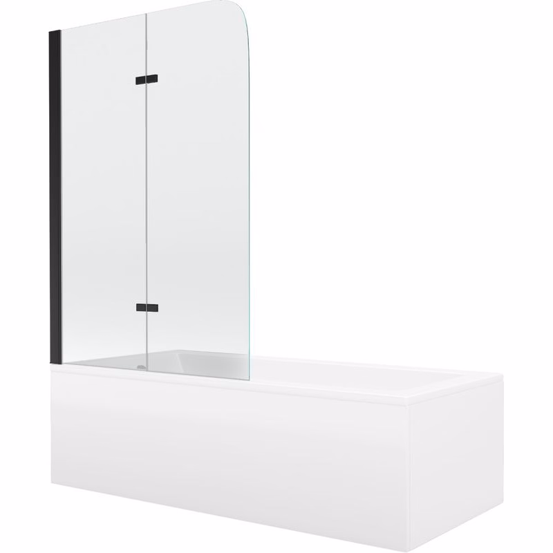 MEXEN/S - Cubik obdĺžniková vaňa 150 x 70 cm s panelom + vaňová zástena 100, transparent, čierna 550315070X9010027000