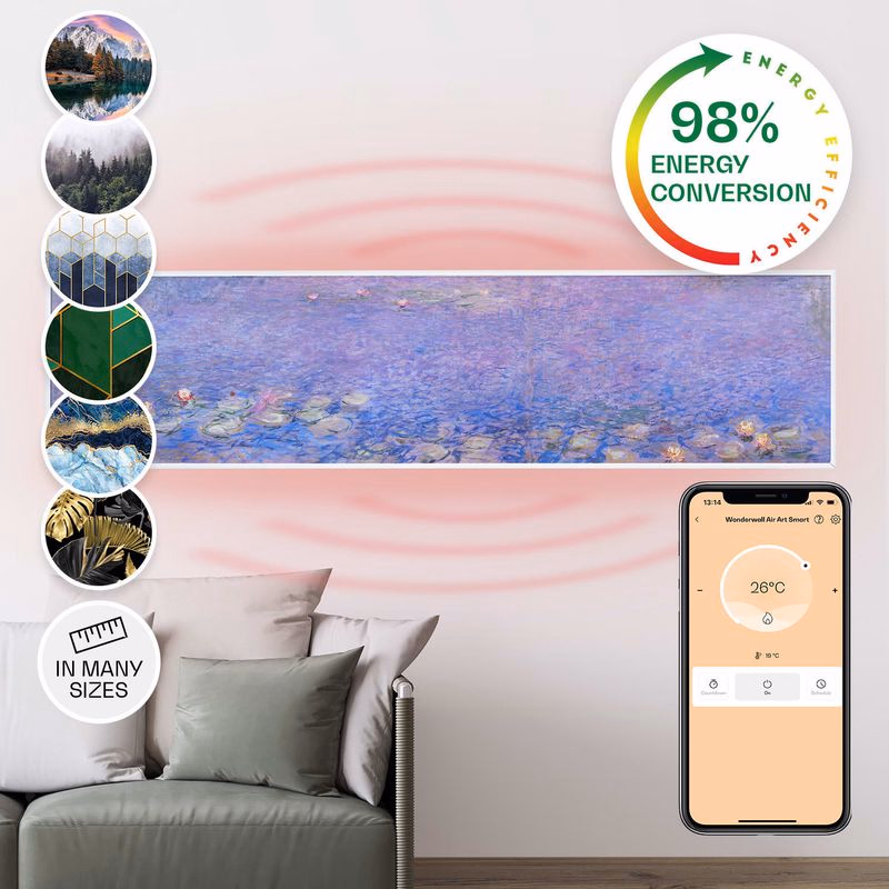 Klarstein Wonderwall Air Art Smart, infračervený ohrievač, 120 x 30 cm, 350 W, aplikácia, lekná
