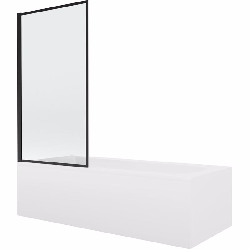 MEXEN/S - Vega obdĺžniková vaňa 150 x 70 cm s panelom + vaňová zástena 70, čierna vzor fix 550115070X9307007070