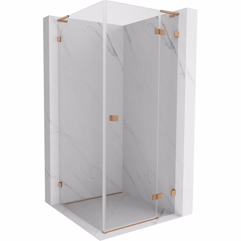 MEXEN/S - Lunar L sprchový kút dvere krídlové pravá 80 x 80, transparent, meď kartáčovaná 834L-080-080-65-00-P
