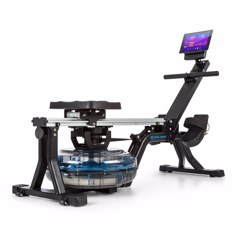Capital Sports Flow M1, vodný veslovací trenažér, priestorovo úsporný, tréningový počítač, do 150 kg