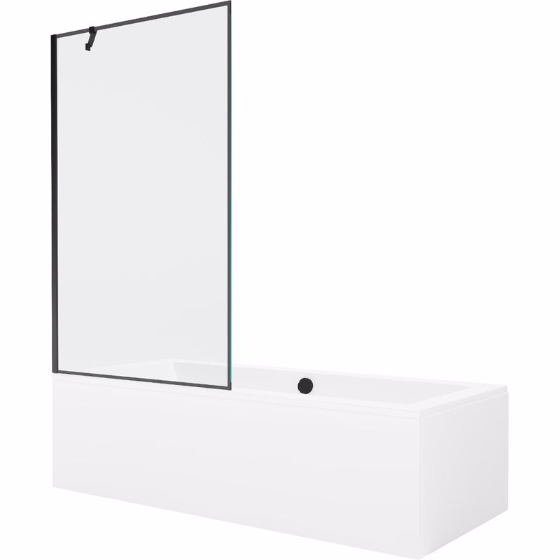MEXEN/S - Cube obdĺžniková vaňa 170 x 80 cm s panelom + vaňová zástena 100, čierna vzor 550517080X9510007070