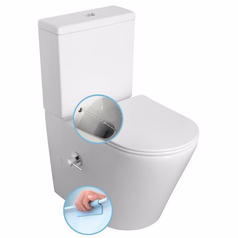 SAPHO - PACO CLEANWASH kombi WC, integrovaná batéria a bidetová sprška, spodný/zadný odpad, biela PC1012RX