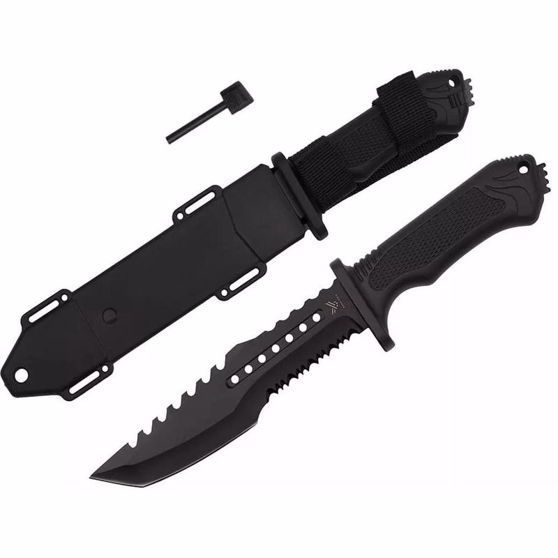 Vojenský survival nôž s kresadlom, 31 cm