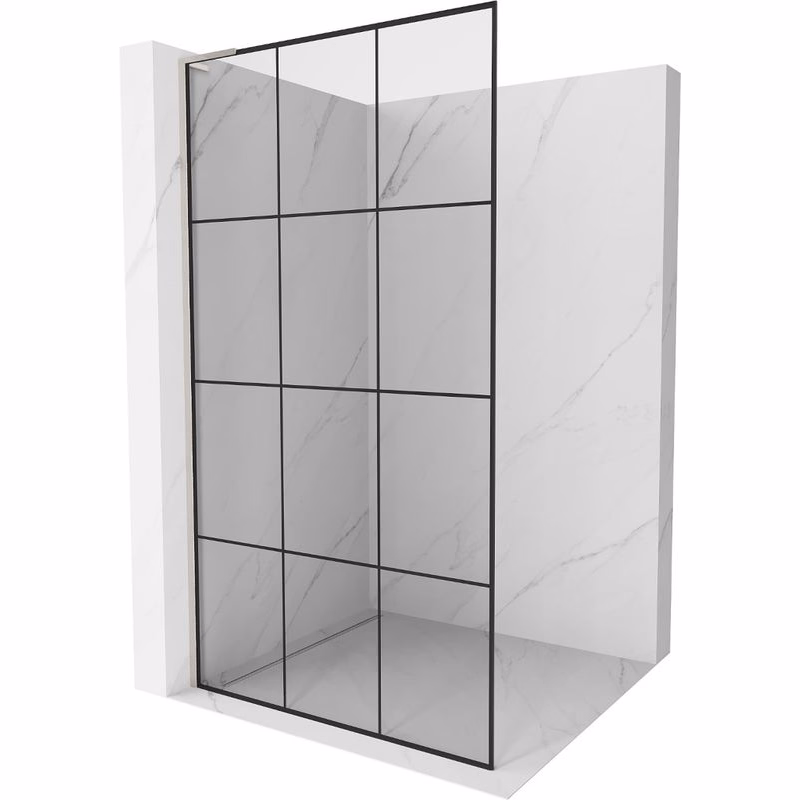 MEXEN/S - Kioto L Sprchová zástena WALK-IN 120 x 200, čierny vzor, nikel kefovaná 800-120-103-97-77