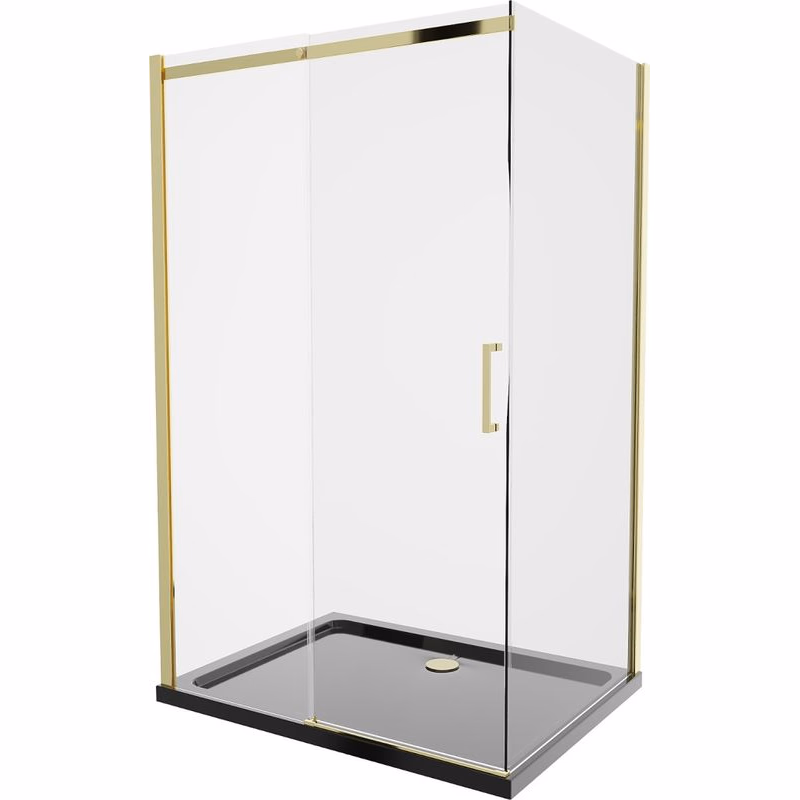 MEXEN/S - Omega sprchovací kút 120x90, transparent, zlatá + čierna vanička so sifónom 825-120-090-50-00-4070G