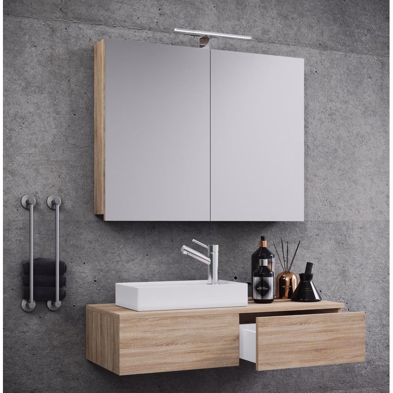 VCM 3-dielna kúpeľňová súprava "Gudas" | so zrkadlovou skrinkou, dub sonoma