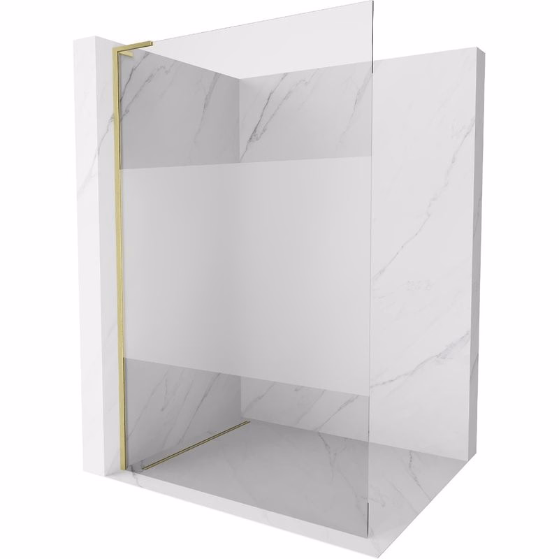 MEXEN/S - Kioto L Sprchová zástena WALK-IN 90 x 200, transparent/dekor, zlatá kartáčovaná 800-090-103-55-35
