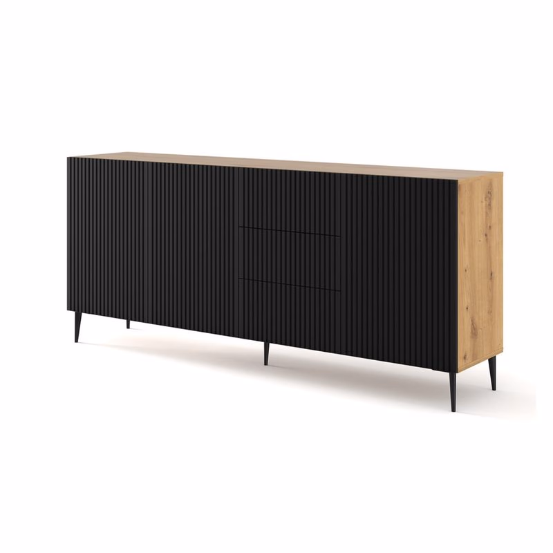 ArtBm Komoda RAVENNA B 3D3S 200 | dub artisan / čierna matná Prevedenie: Dub artisan / čierny mat  / čierne nohy