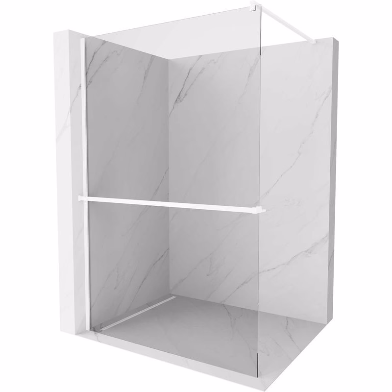 MEXEN/S - Kioto+ Sprchová zástena WALK-IN s poličkou a držiakom uterákov 125 x 200, transparent, biela 800-125-121-20-00