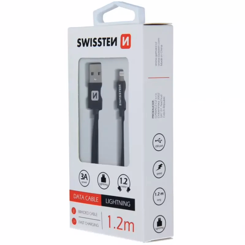 Kábel dátový Swissten Textile USB / Lightning 1,2 m čierny