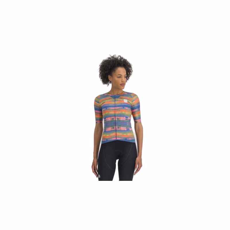 Dámsky cyklistický dres s krátkym rukávom SPORTFUL Glitch w bomber jersey, multicolor papaya