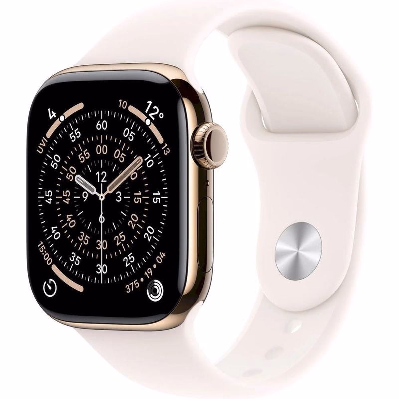 Apple Watch Series 11 GPS + Cellular 42mm Gold Titanium Case with Light Blush Sport Band - S/M