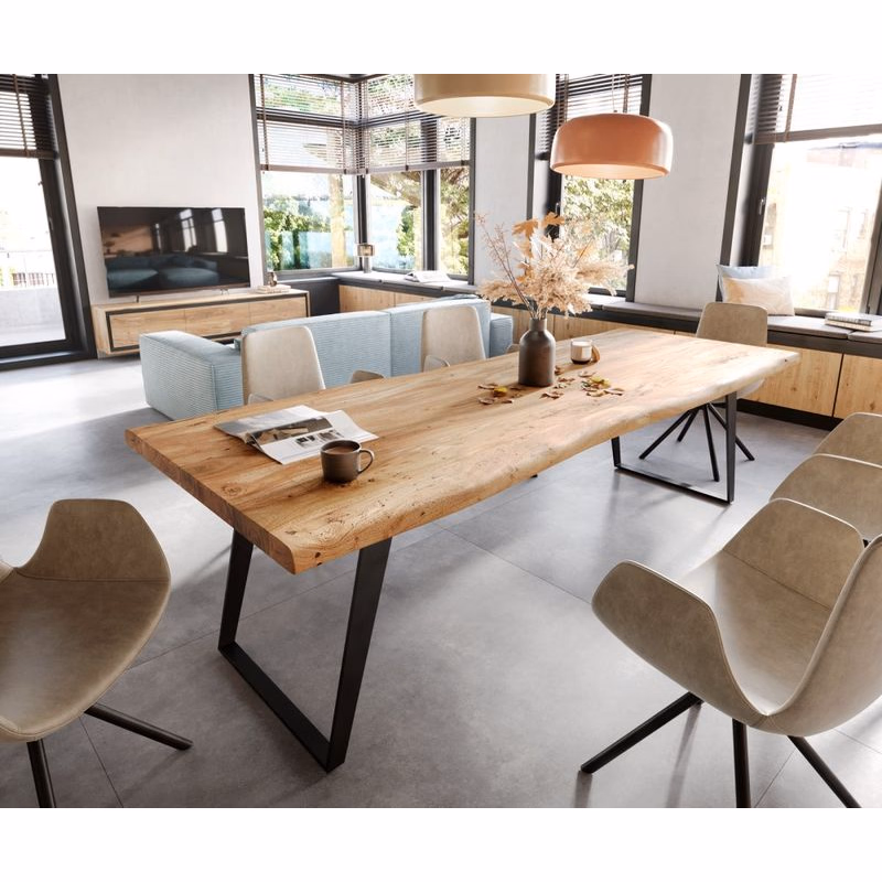 Jedálenský stôl Edge 260x100 XL akácia prírodná kov šikmý Live-Edge