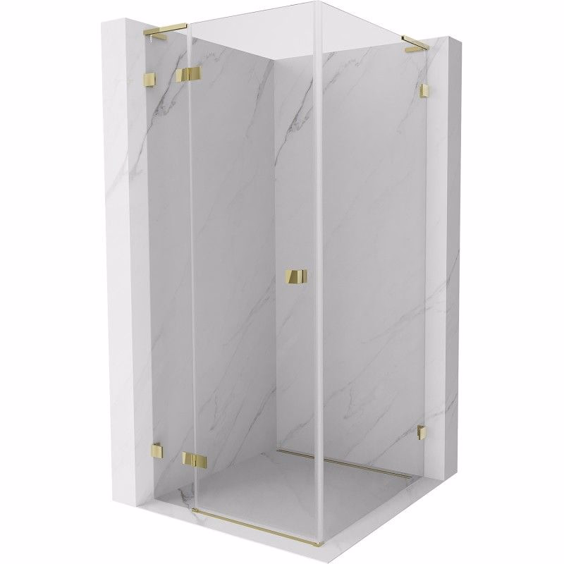 MEXEN/S - Lunar L sprchový kút dvere krídlové ľavá 90 x 90, transparent, zlato 834L-090-090-50-00-L