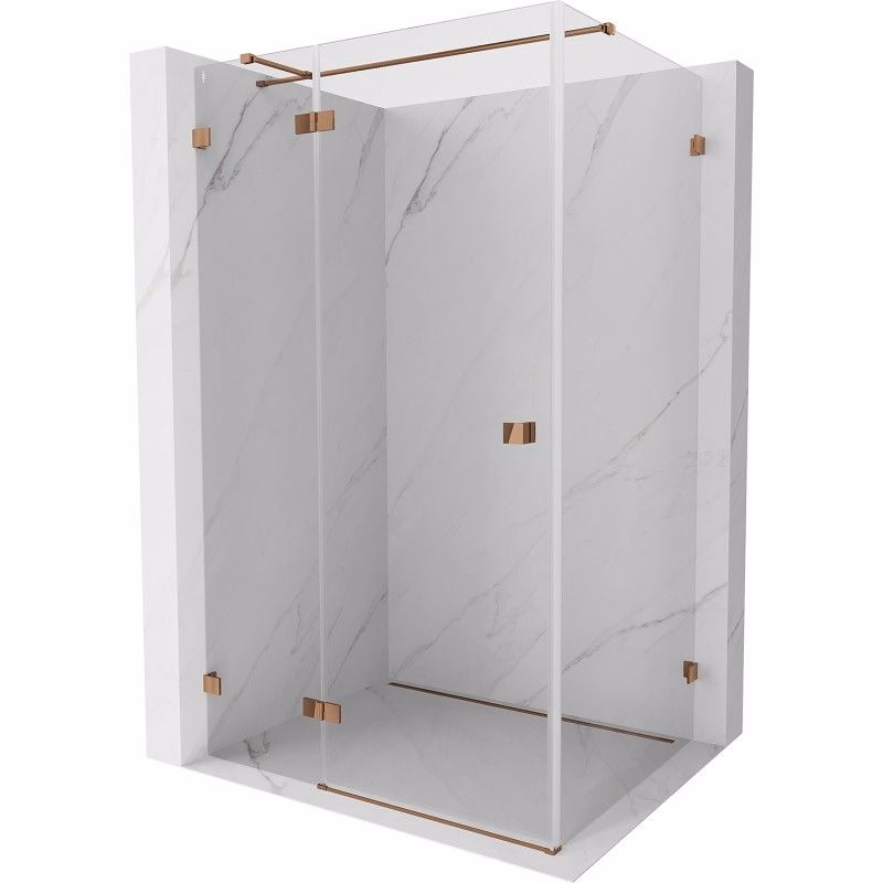 MEXEN/S - Lunar T sprchovací kút dvere krídlové ľavá 140 x 80, transparent, ružové zlato 834T-140-080-60-00-L