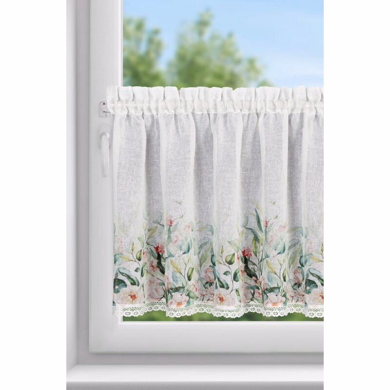 ArtFir Krátka záclona ESTERA P | biela/zelená 150 x 60 cm