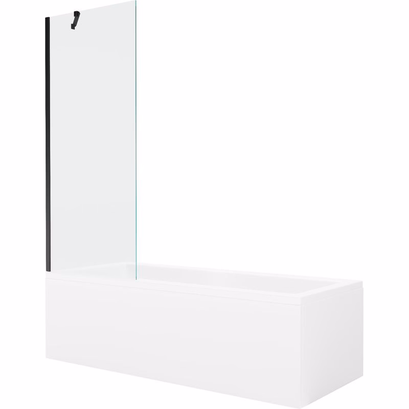 MEXEN/S - Cubik obdĺžniková vaňa 160 x 70 cm s panelom + vaňová zástena 70, transparent, čierna 550316070X9507000070