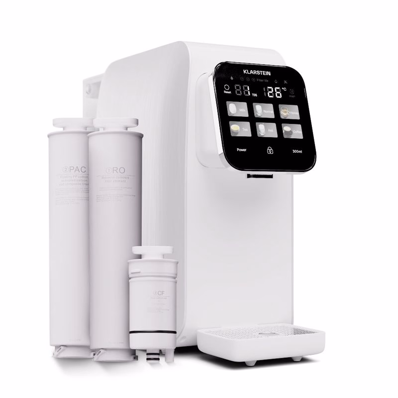 Klarstein AquaLine 3L, čistička vody, 5-stupňová filtrácia, objem 3 l, 6 teplôt vody, biela