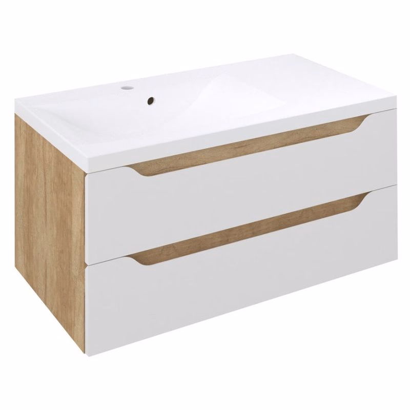 SAPHO Skrinka pod umývadlo WAVE 89,7x45x47,8cm, ľavá, biela/dub alabama WA092-3022
