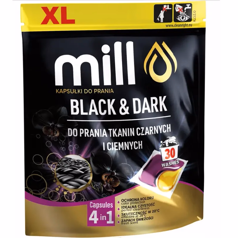 Kapsule MILL Professional na pranie tmavých a čiernych tkanín 30 ks
