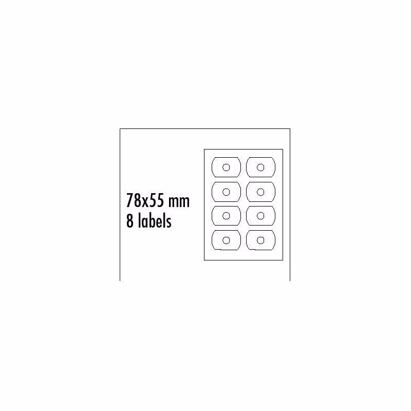 Logo etikety na CD 78mm x 55mm, A4, matné, biele, 8 etiket, CD-R card, 140g/m2, balené po 25 ks, pre inkoustové a laserové tlače
