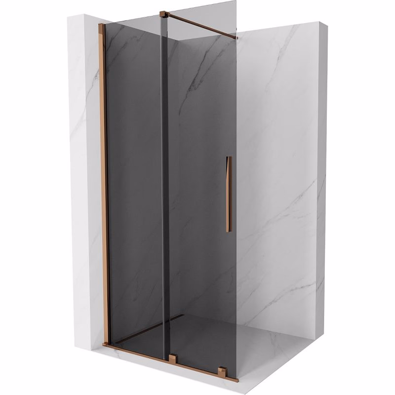 MEXEN/S - Velar Sprchová zástena posuvná Walk-in 100 x 200, grafit 8 mm, ružové zlato 871-100-000-43-60