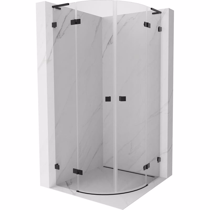 MEXEN/S - Lunar L sprchový kút štvrťkruh krídlový 90 x 90, transparent, čierna 833L-090L-090P-70-00