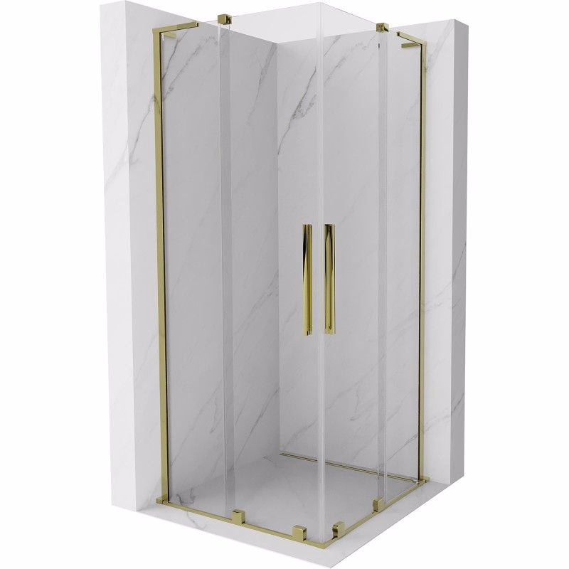 MEXEN/S - Velar L Duo sprchovací kút, posuvné dvere 90 x 90, transparent, zlato 871-090-090-02-03-50