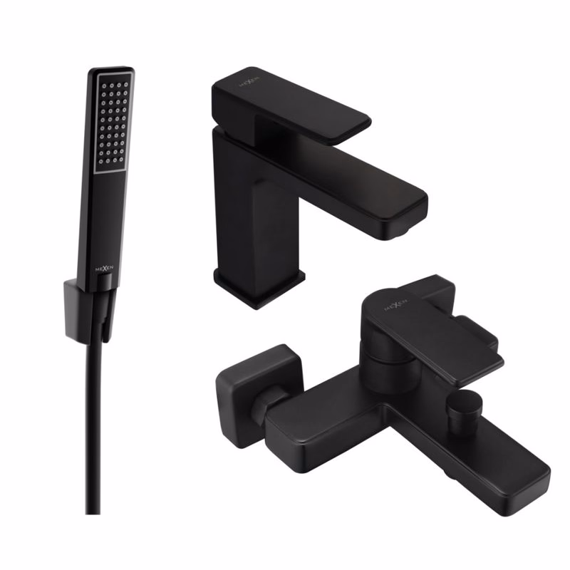 MEXEN/S - Mino R72 SET umývadlová batéria + vaňové s príslušenstvom, čierna 72403R72-70