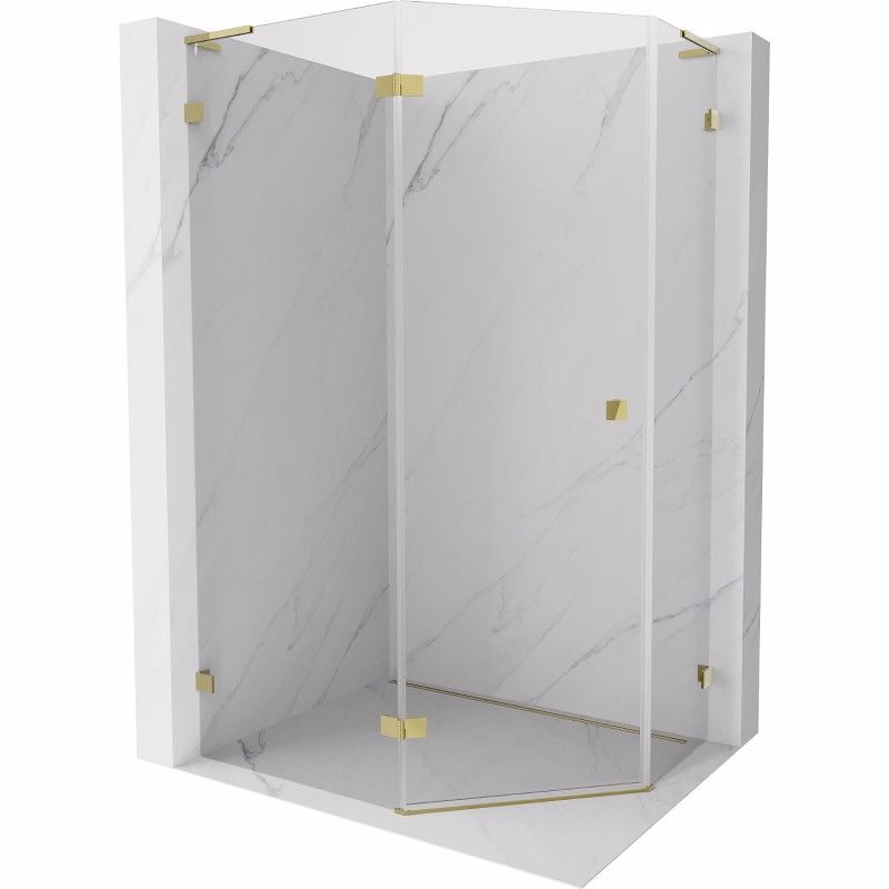 MEXEN/S - Lunar L sprchový kút päťboký krídlový ľavá 90 x 80, transparent, zlato 831L-090L-080P-50-00-L