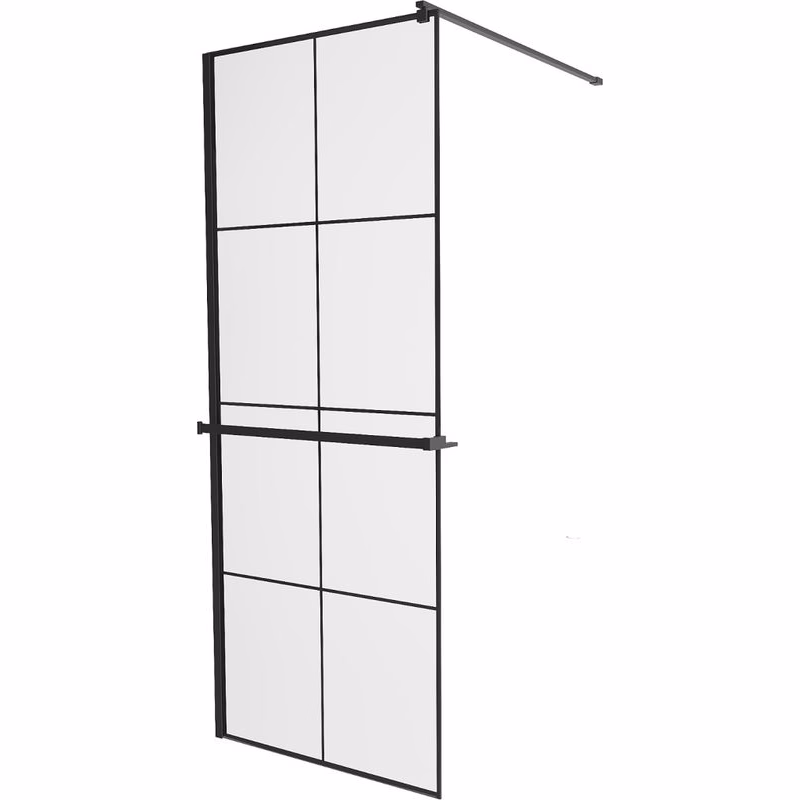 MEXEN/S - KIOTO Sprchová zástena WALK-IN s poličkou a držiakom uterákov 70 x 200, transparent/čierna 8 mm, čierna 800-070-121-70-77