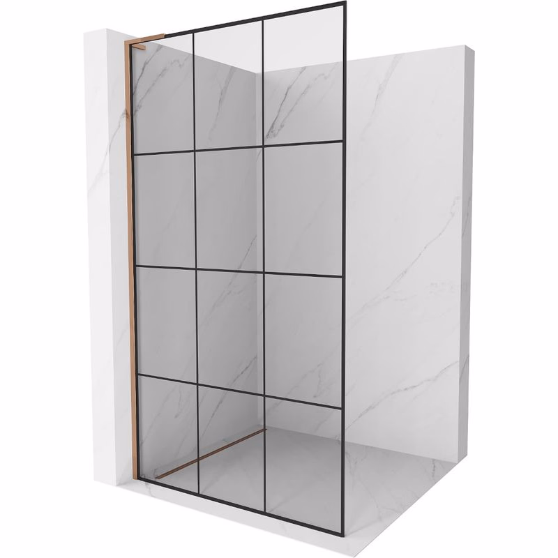 MEXEN/S - Kioto L Sprchová zástena WALK-IN 100 x 200, čierny vzor, ružové zlato 800-100-103-60-77