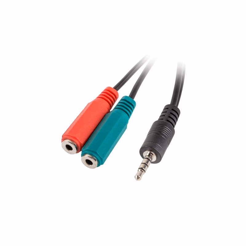 LANBERG adaptér Minijack 3.5mm (M) 4pin na 2x Minijack 3.5mm (F) 3pin kábel 20cm, čierny