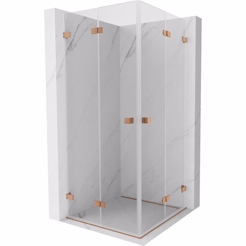 MEXEN/S - Lunar-F Duo sprchovací kút skladacie dvere 80 x 80, transparent, meď kartáčovaná 836-080L-080P-65-00