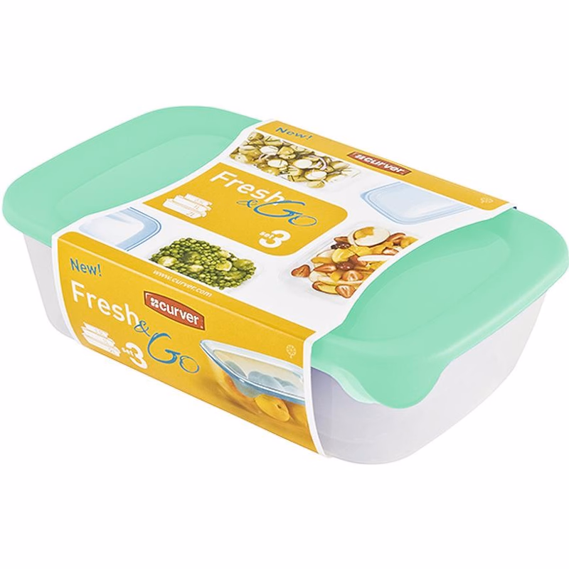 CURVER Sada dóz na potraviny FRESH & GO 2L+1L+0,5L | transparentná / zelená