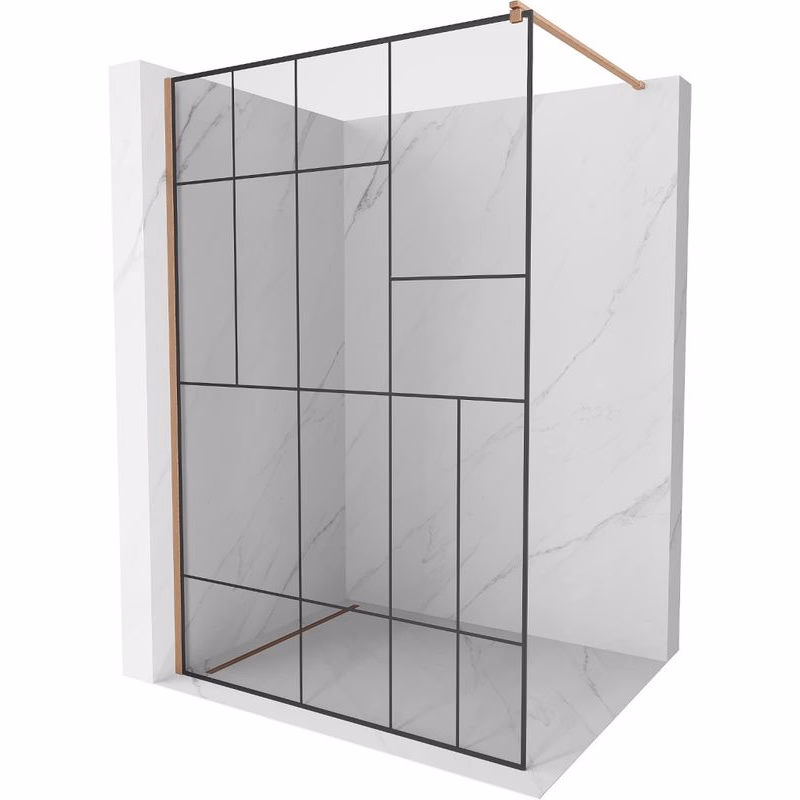 MEXEN/S - Kioto Sprchová zástena WALK-IN 70 x 200, čierny vzor 8 mm, meď kartáčovaná 800-070-101-65-78
