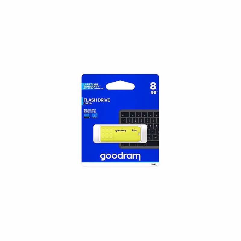 Goodram USB flash disk, USB 2.0, 8GB, UME2, žltý, UME2-0080Y0R11, USB A, s krytkou