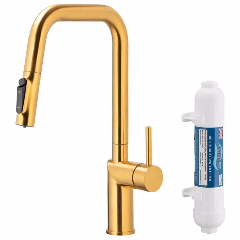 Drezová batéria Duero Pure Move Gold s filtráciou vody výsuvný výtok