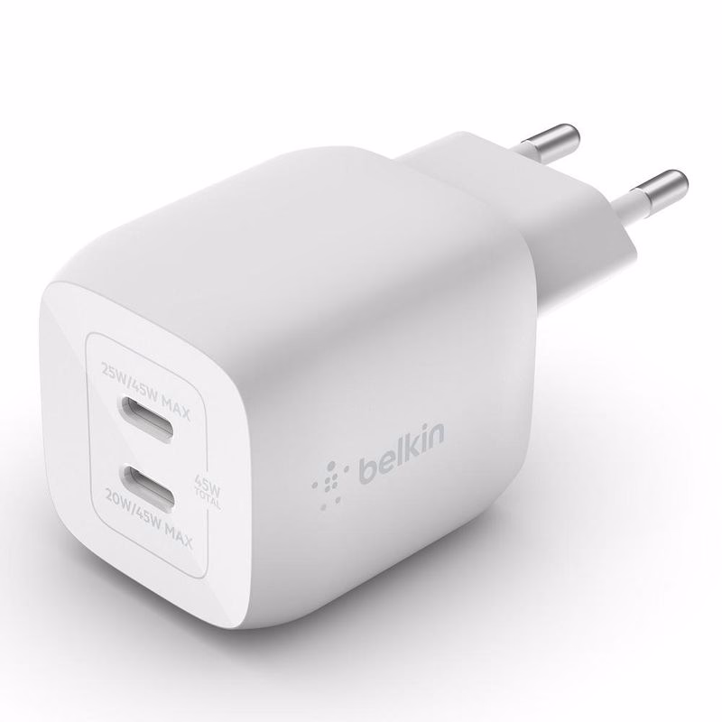 Belkin BOOST CHARGE™ Duálna 45W USB-C Power Delivery GaN PPS nástenná nabíjačka, biela