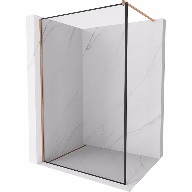 MEXEN/S - Kioto Sprchová zástena WALK-IN 90 x 200, čierny vzor 8 mm, meď kartáčovaná 800-090-101-65-70
