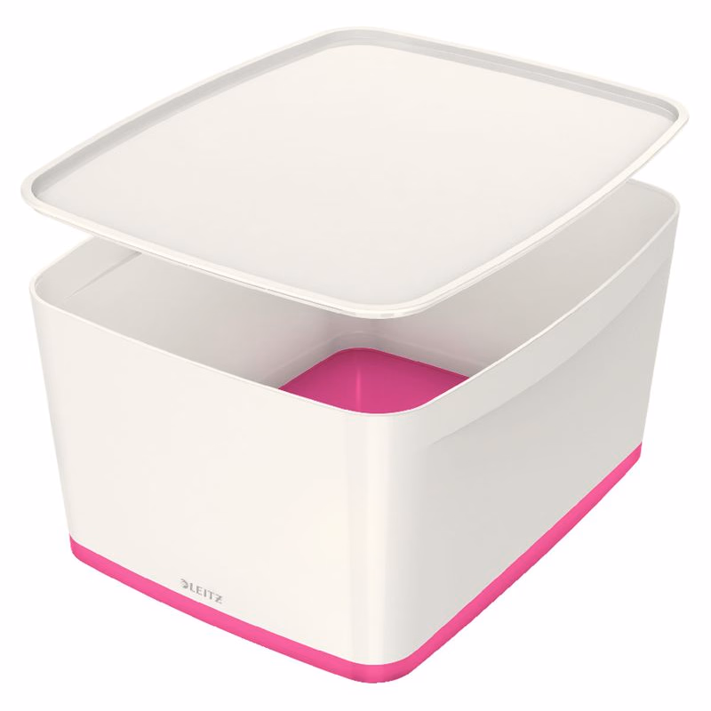 LEITZ Úložný box s vekom MyBox, veľkosť L, biela/ružová