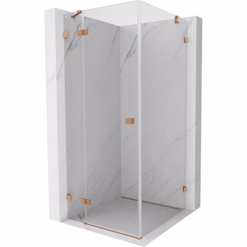 MEXEN/S - Lunar sprchovací kút dvere krídlové ľavá 80 x 80, transparent, meď kartáčovaná 834-080-080-65-00-L