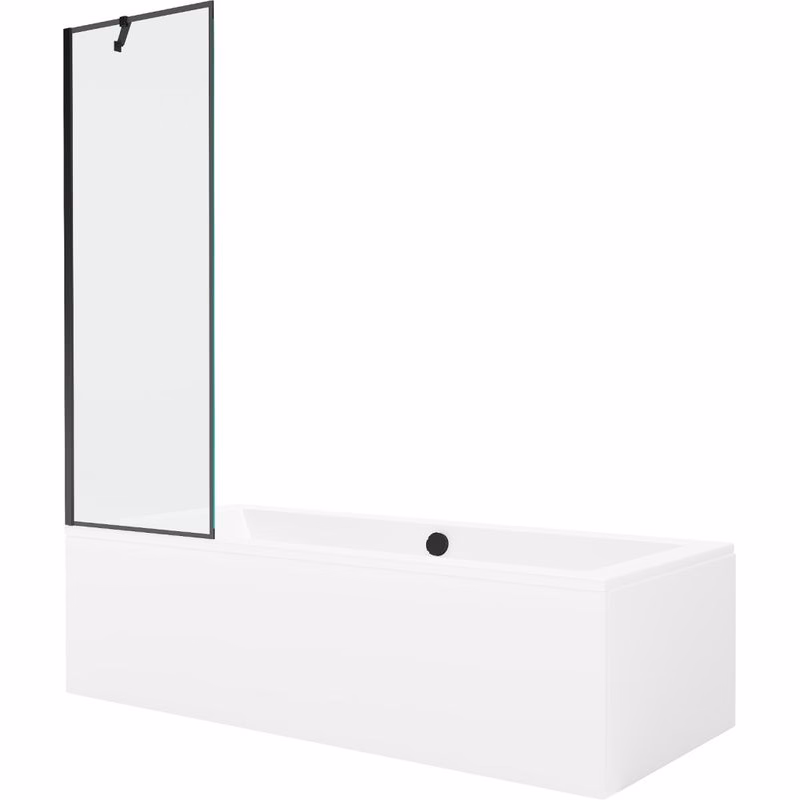MEXEN/S - Cube obdĺžniková vaňa 170 x 80 cm s panelom + vaňová zástena 60, čierna vzor 550517080X9506007070
