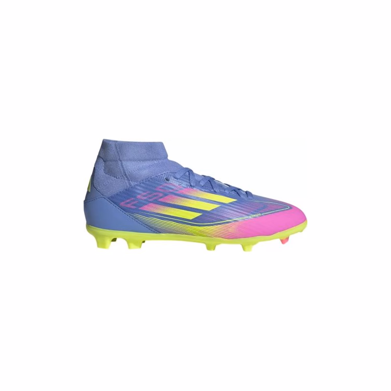 Chlapčenské futbalové kopačky outdoorové ADIDAS F50 League Mid Jr FG MG blue fusion lucid lemon lucid pink