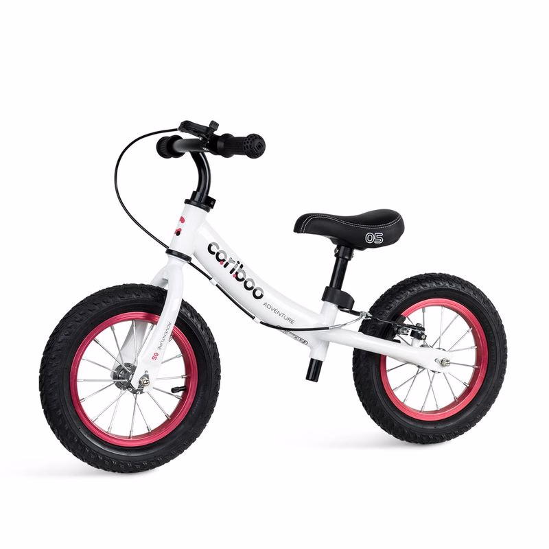 Detské odrážadlo MOVINO Cariboo ADVENTURE s brzdou, nafukovacie kolesá 12'', bielo-ružové