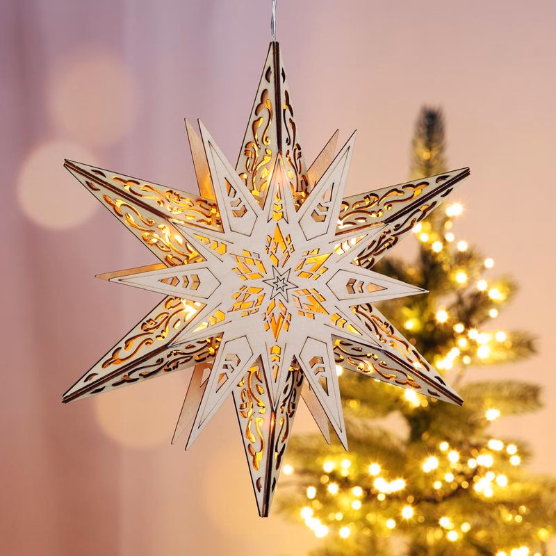 Drevená hviezda LED, 30 cm