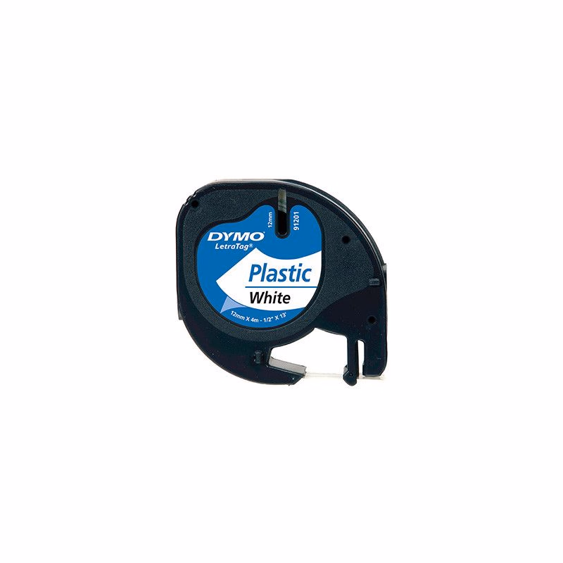 Dymo originál páska do tlačiarne štítkov, Dymo, 91221, S0721660, černý tlač/biely podklad, 4m, 12mm, LetraTag plastová páska
